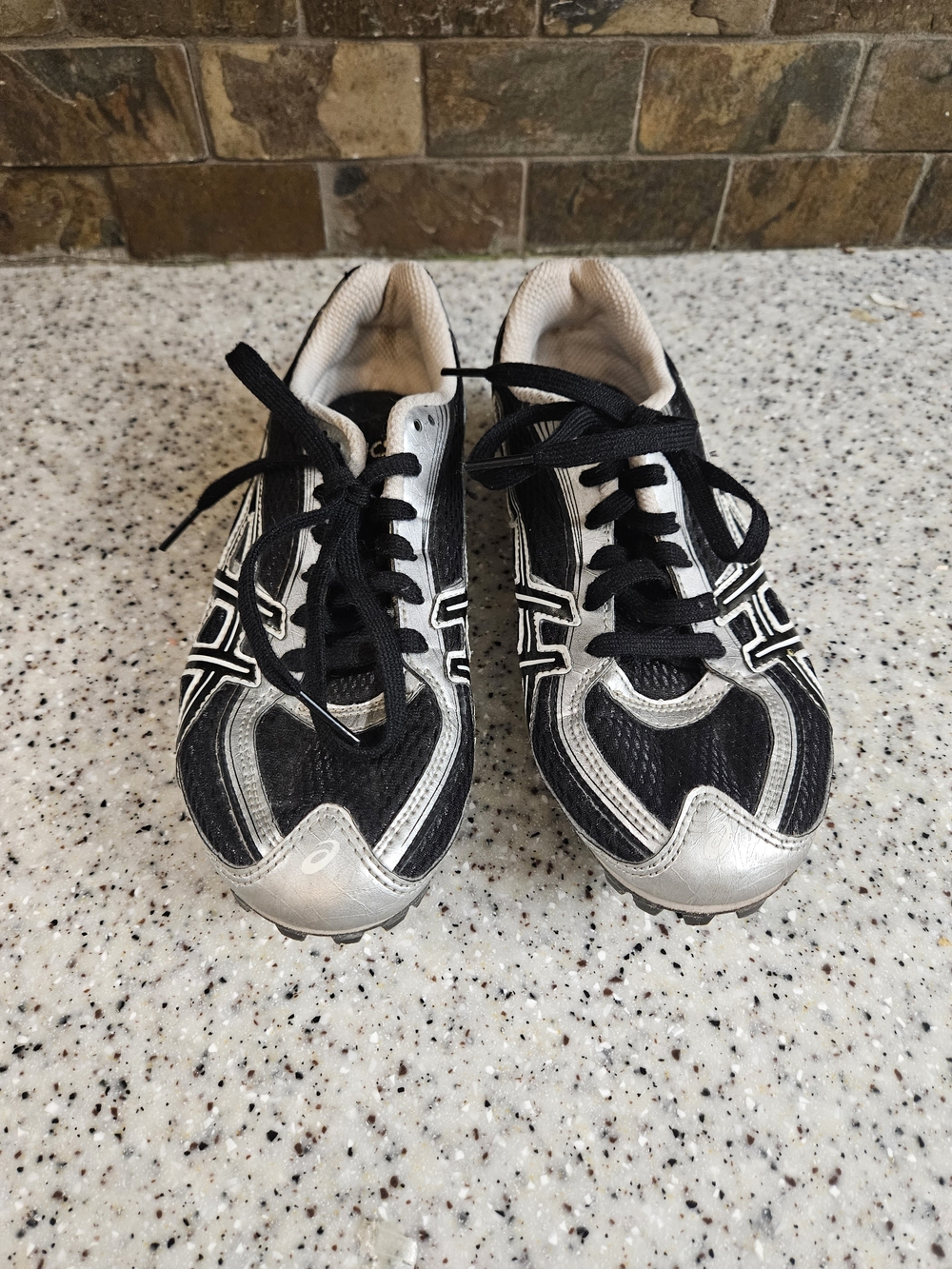Asics Black and Silver Kids Track Cleats